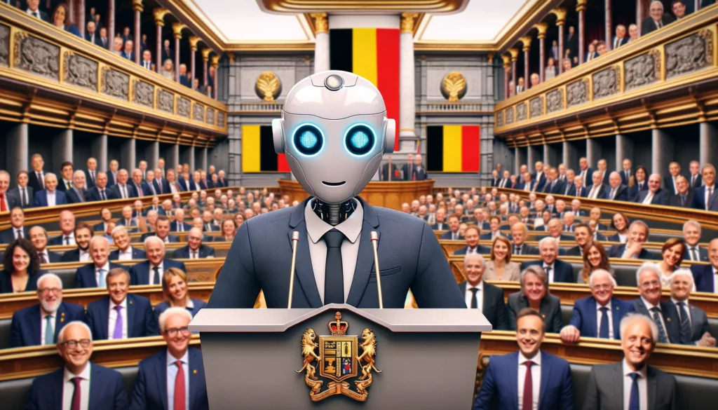 een beeld van A.I. als eerste minister gegenereerd door DALL-E (A.I. image creator van ChatGPT)