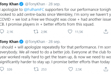 Tony Khan doet in een Tweet het transferbeleid van Fulham uit de doeken.
