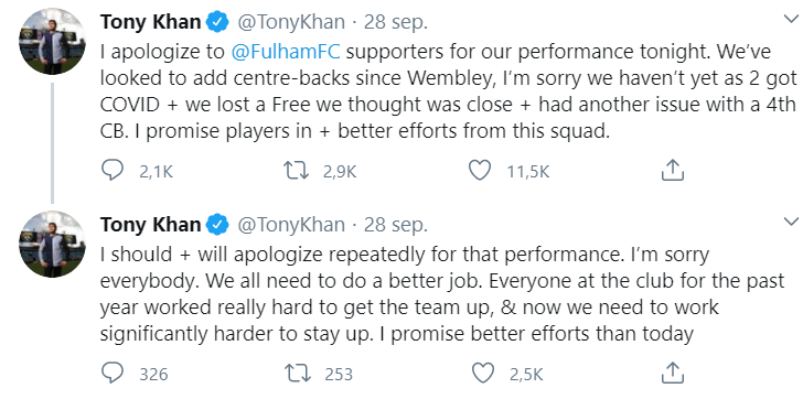 Tony Khan doet in een Tweet het transferbeleid van Fulham uit de doeken.