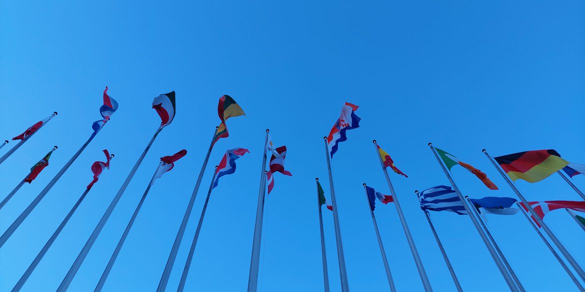 EU flags in fornt of the EU parliament