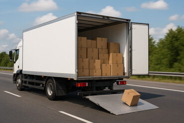 Vrachtwagen die lading verliest.